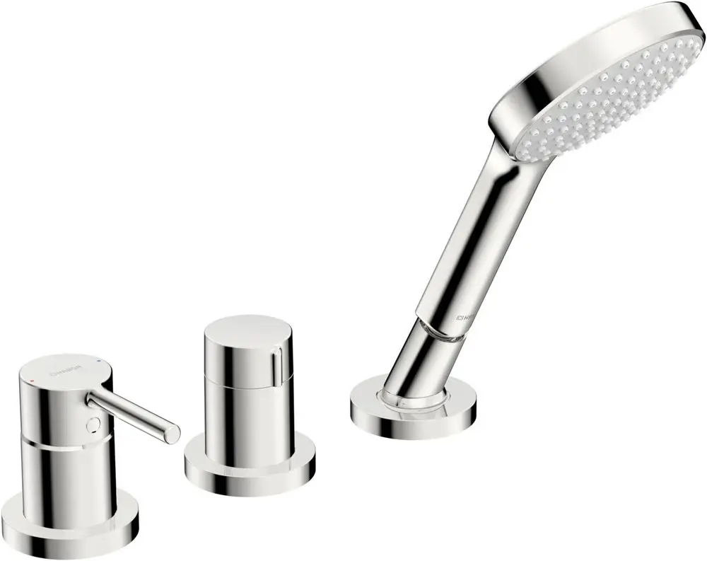 HANSAVANTIS Style Brausearmatur mit einem runden Deckel, einem Heizungsregler und einem Wasserhahngriff in verchromter Ausführung.